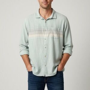 Marine Layer Stretch Selvage Long Sleeve Shirt in Light Blue Size Large